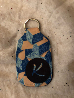 Blue&peach block pattern-Keychain Hand Sanitizer Holder