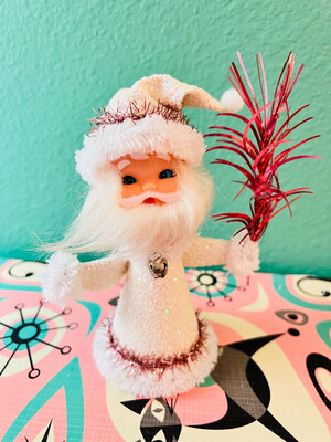 White Glitter Santa with Pink Aluminum Tree