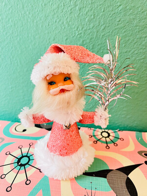 Santa in Pink Glitter with Silver Aluminum Tree