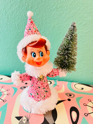 Pink Elf with Christmas Glitter Handmade Cone Doll