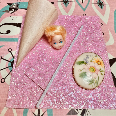 Cone Doll Kit Pink Glitter and Vintage Hallmark Brooch