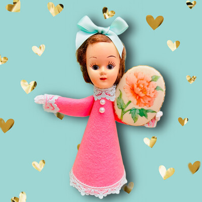 Valentines Cone Doll with Vintage Hallmark Brooch