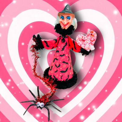 Kitschy Valentines Witch Cone Doll