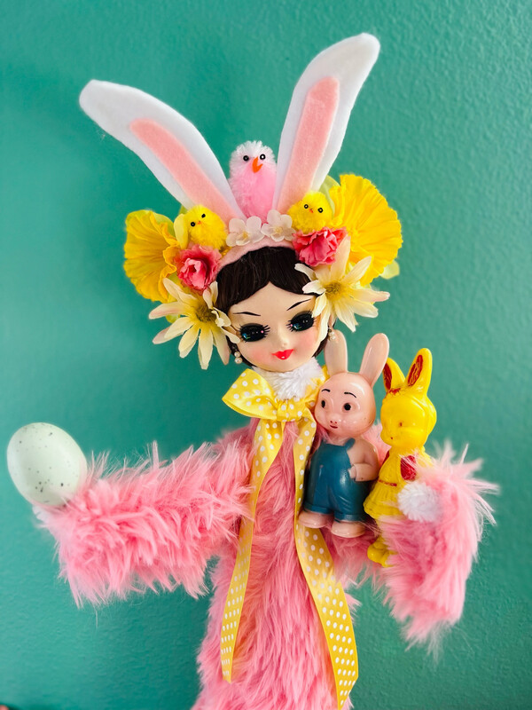 Giant Fuzzy Bunny Girl with pose doll head