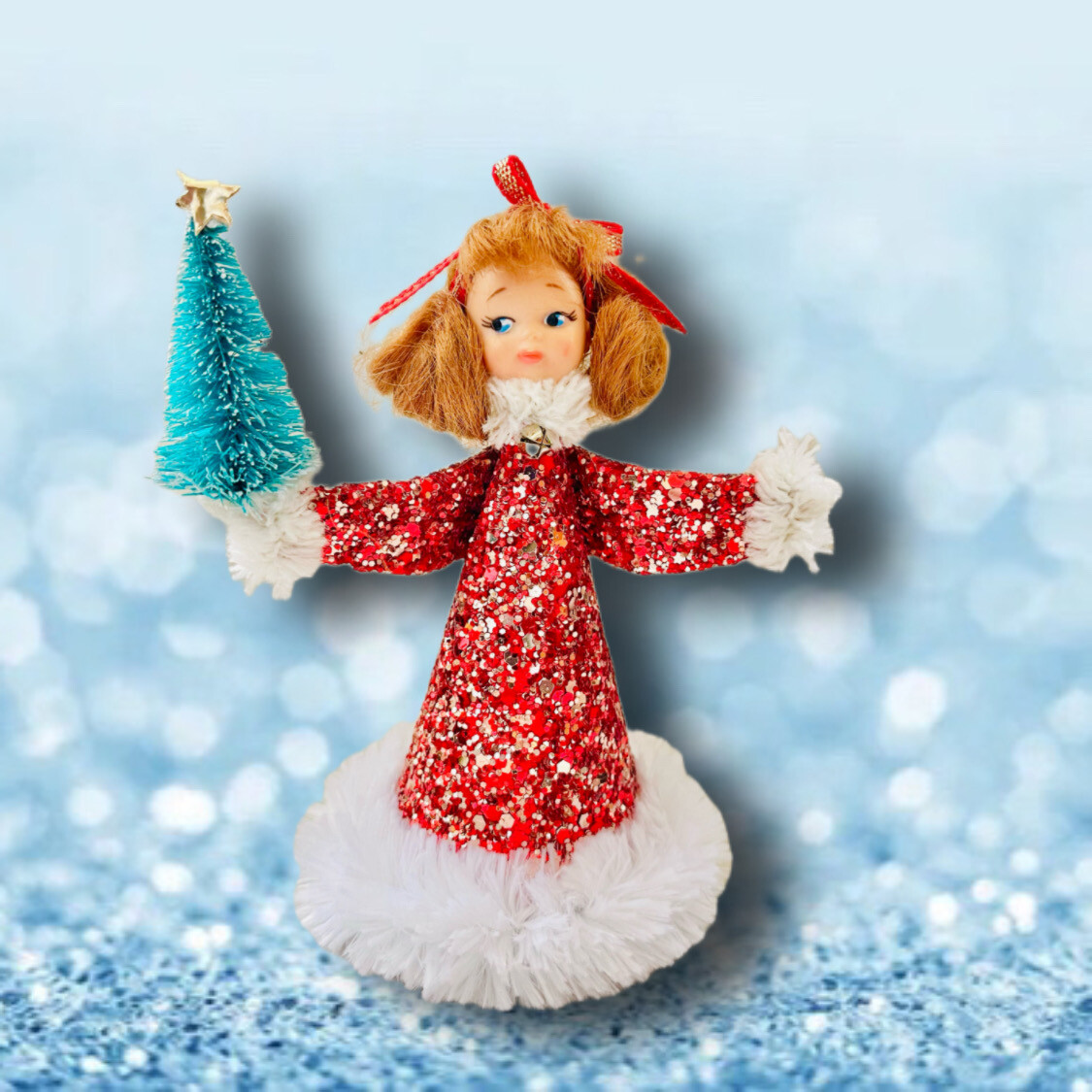Holly Holiday in red and gold sparkles OOAK Art Doll