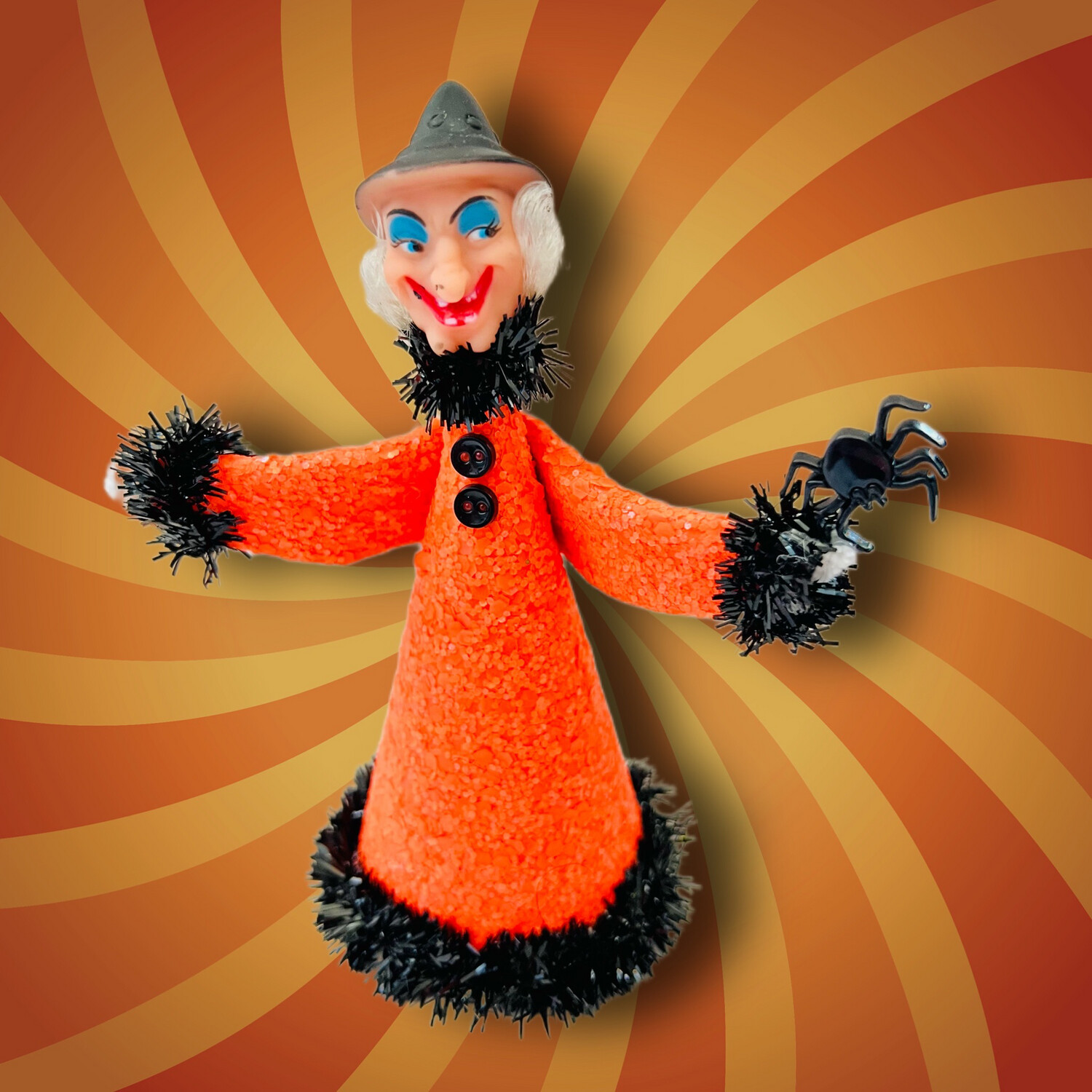 Halloween OOAK Art Doll Kitschy Witch with Spider
