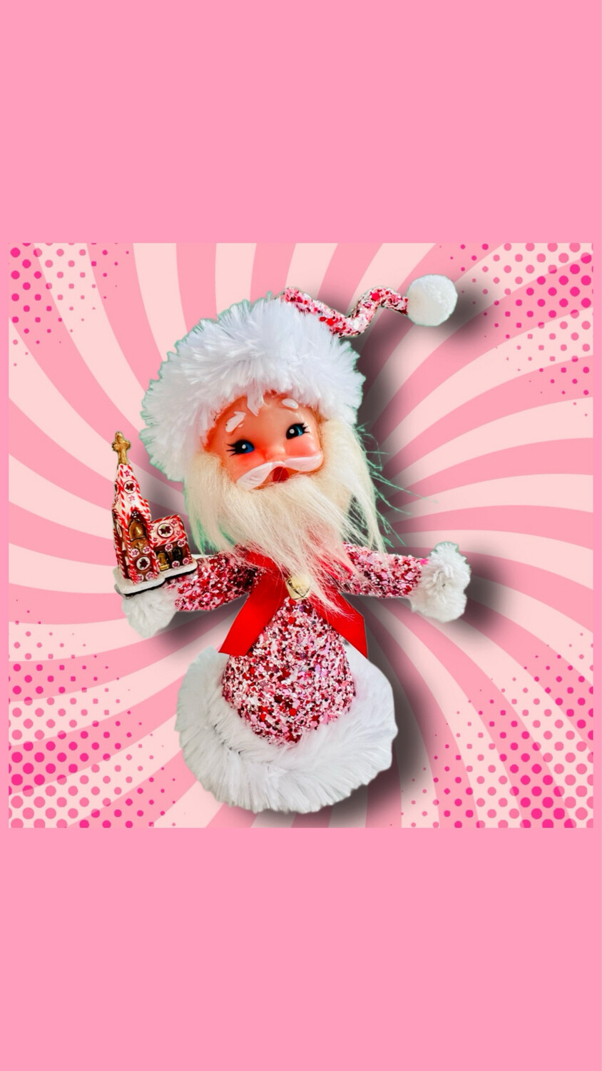 Peppermint Santa with Gingerbread church
