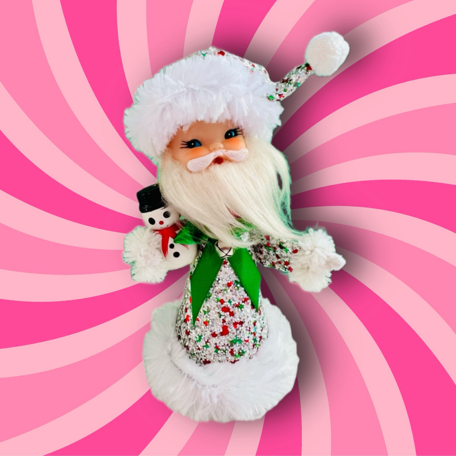 Santa in Christmans Glitter Art Doll with Snowman