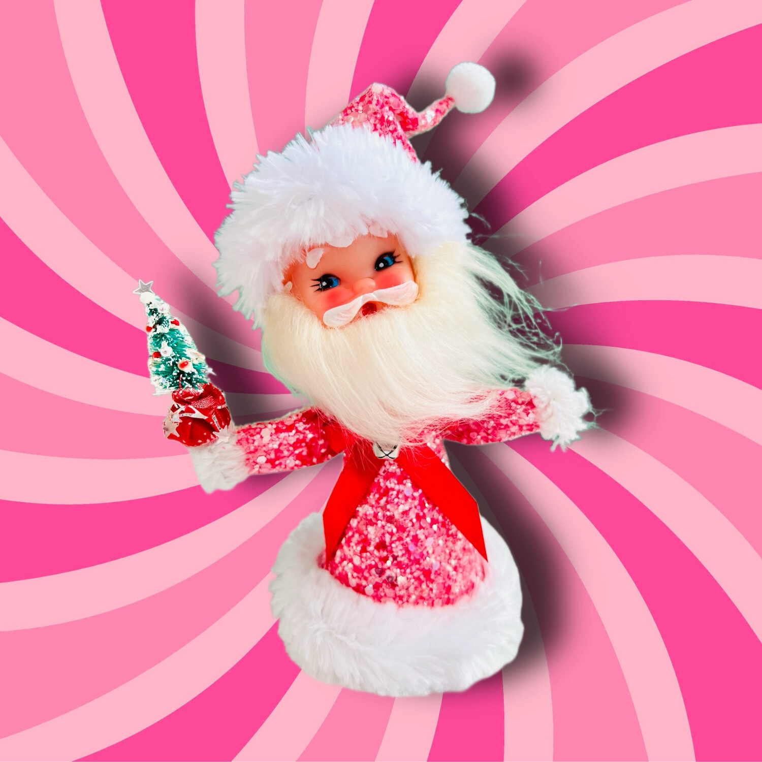 Santa in Icy Red Sparkle Art Doll
