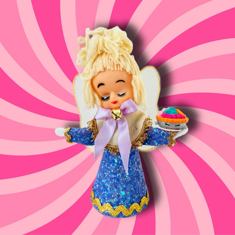 Angel Art Doll Ornament in Purple Glitter with  Anthropomorphic Casserole