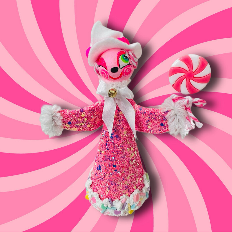 Pink Snow Person Art Doll Ornament