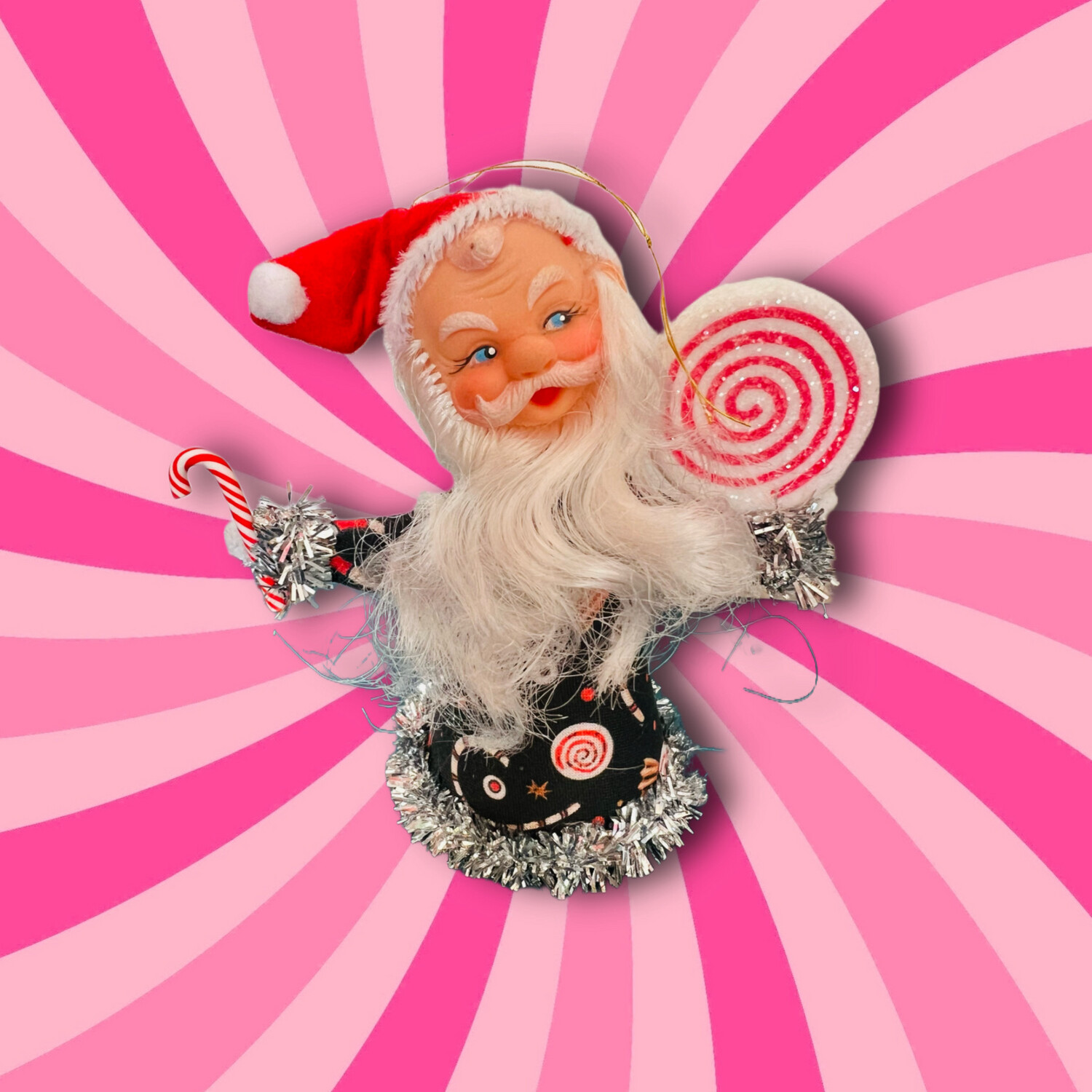 Groovy Christmas Candy Santa Art Doll Ornament