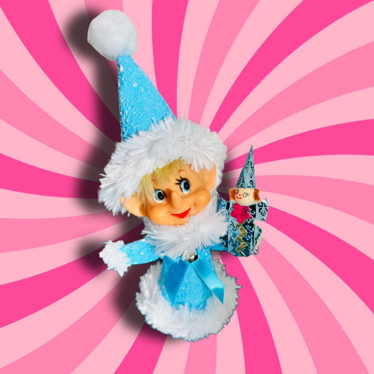 Elf in Blue Glitter Art Doll Ornament