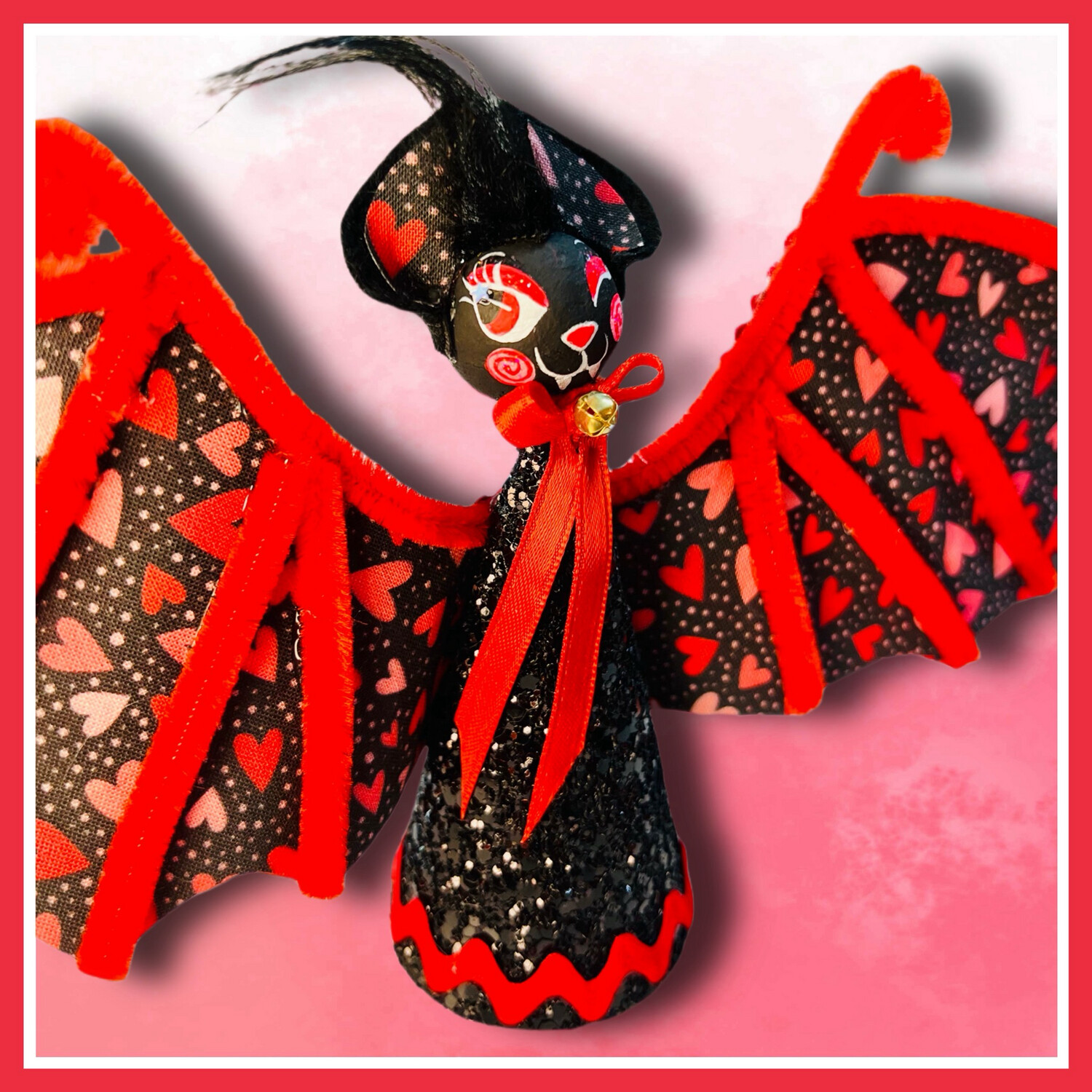 Valentines Bat Art Doll