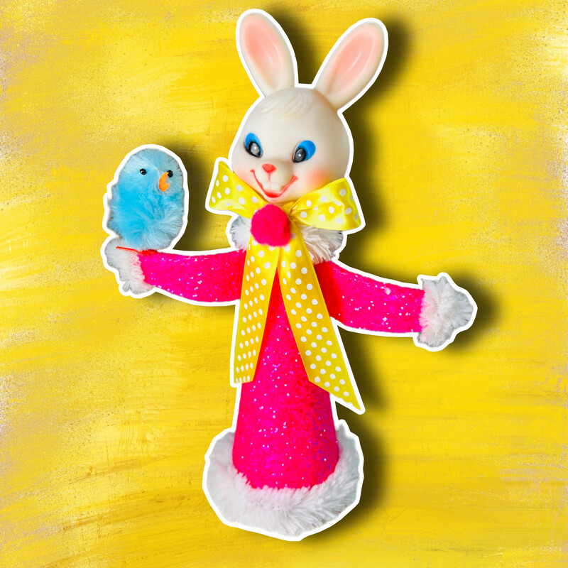 Easter Bunny Art Doll in Hot Pink