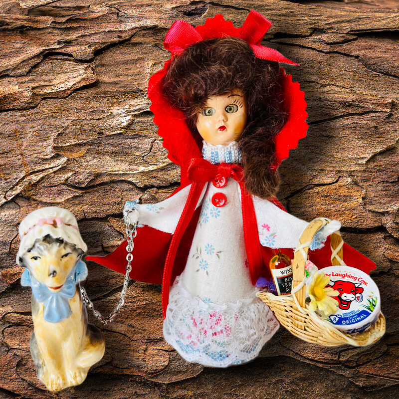 Red Riding Hood Art Doll with Wolf &amp; Basket of Goodies