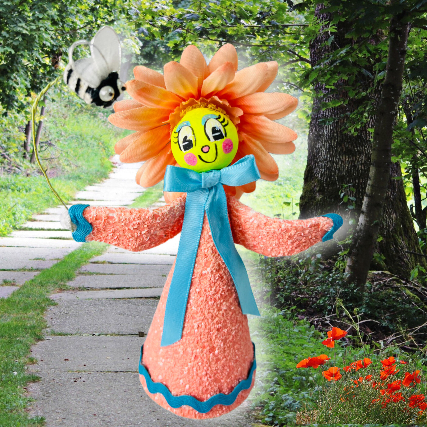 Peach Anthropomorphic Flower Art Doll