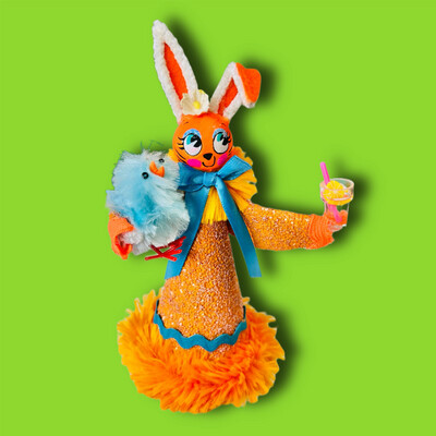 Orange Easter Bunny Art Doll