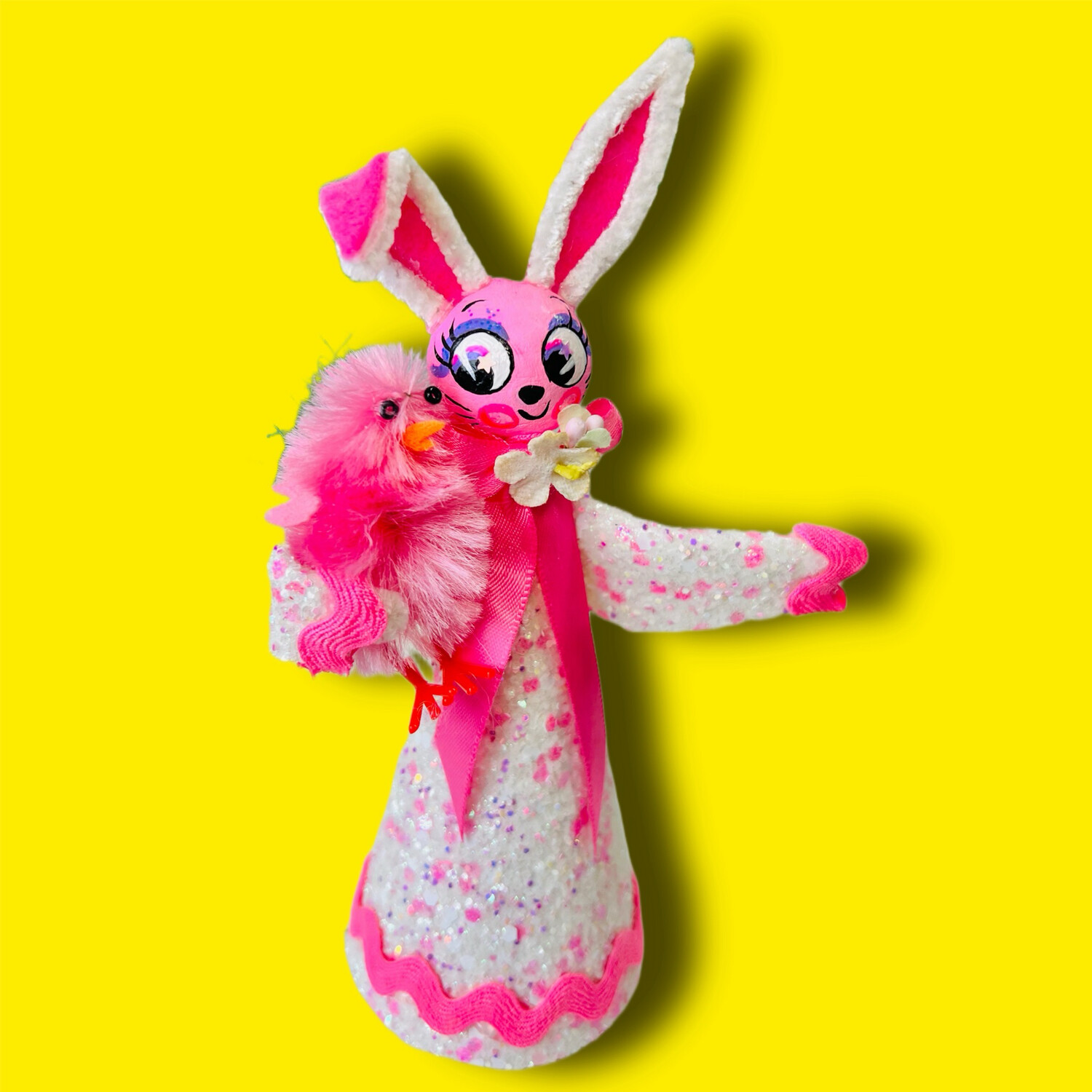 Pink and White Easter Bunny Art Doll