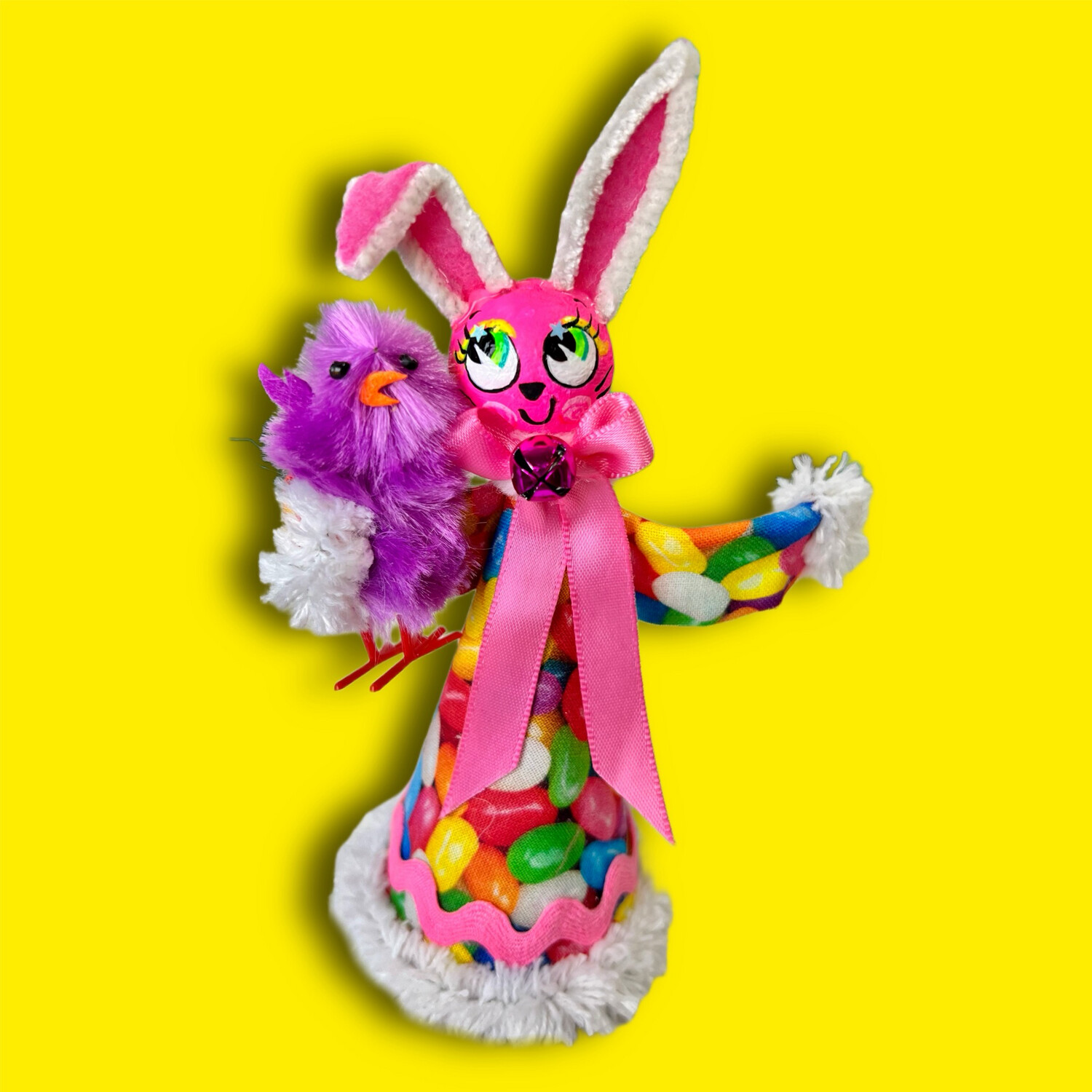 Pink Easter Bunny Art Doll in Jelly Bean Print