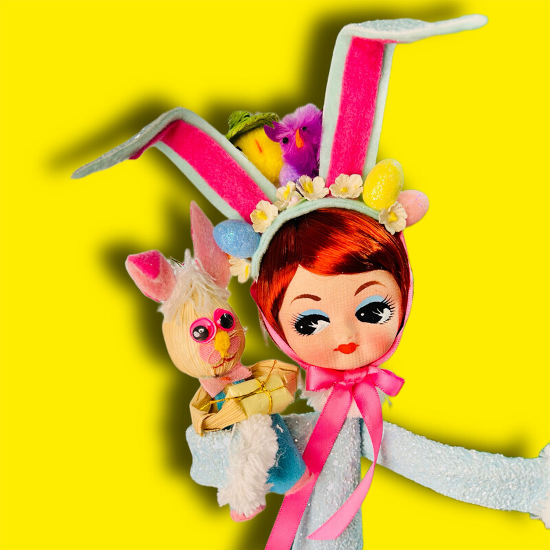 Easter Girl Art Doll in Blue Glitter