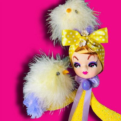 Easter Chick Art Doll in Brught Yellow Glitter
