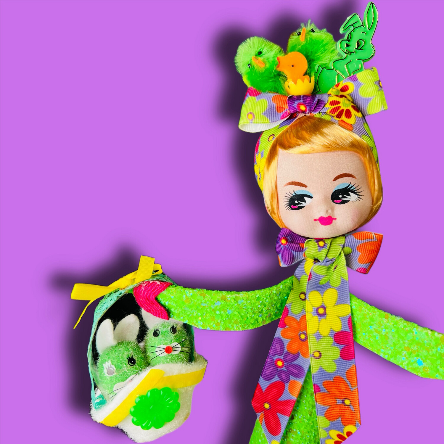 Spring Fling Art Doll in Lime Green Glitter