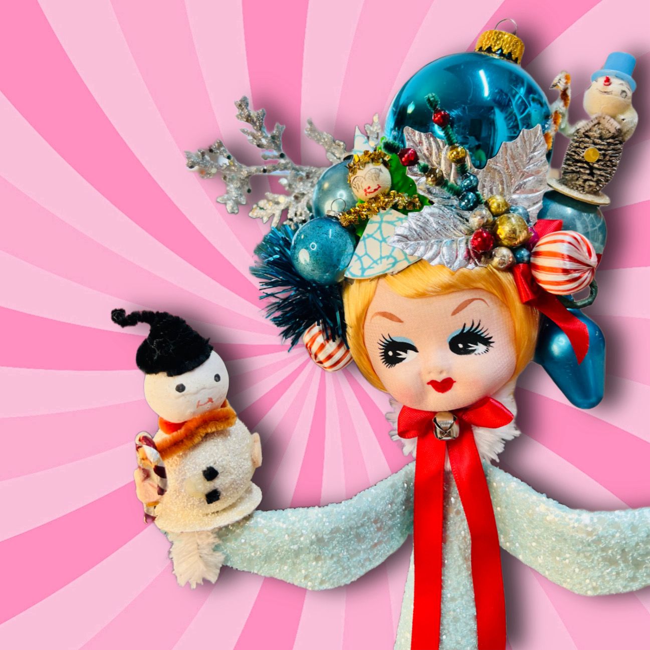 Christmas Queen Art Doll in Blue Glitter