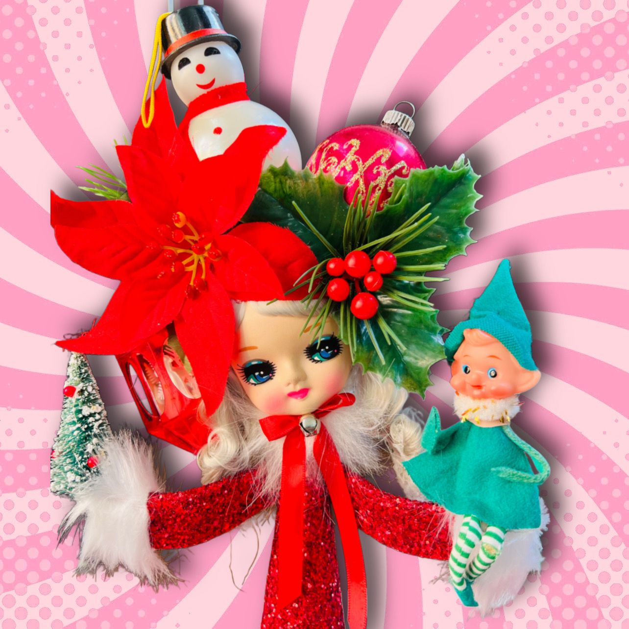 Red Poinsettia Christmas Queen Art Doll