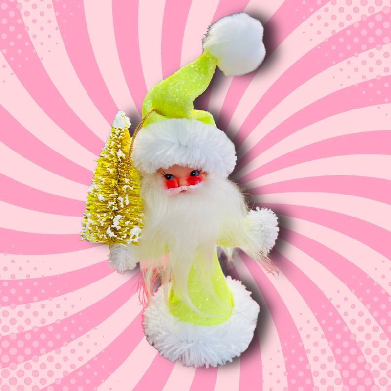 Santa Art Doll Ornament in Yellow Glitter