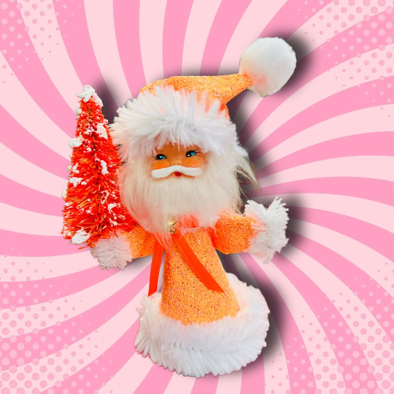 Santa Art Doll Ornament in Orange Glitter