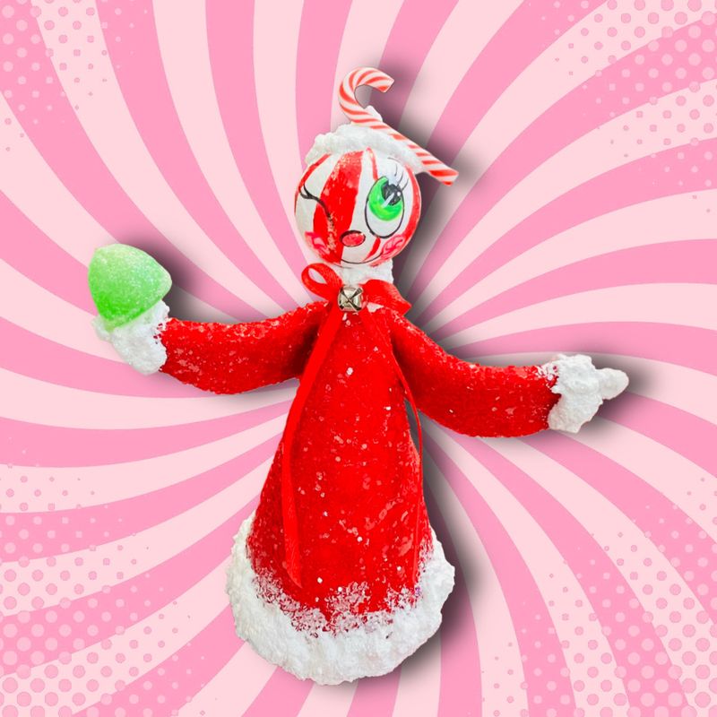 Peppermint Pixie Art Doll in Red Glitter