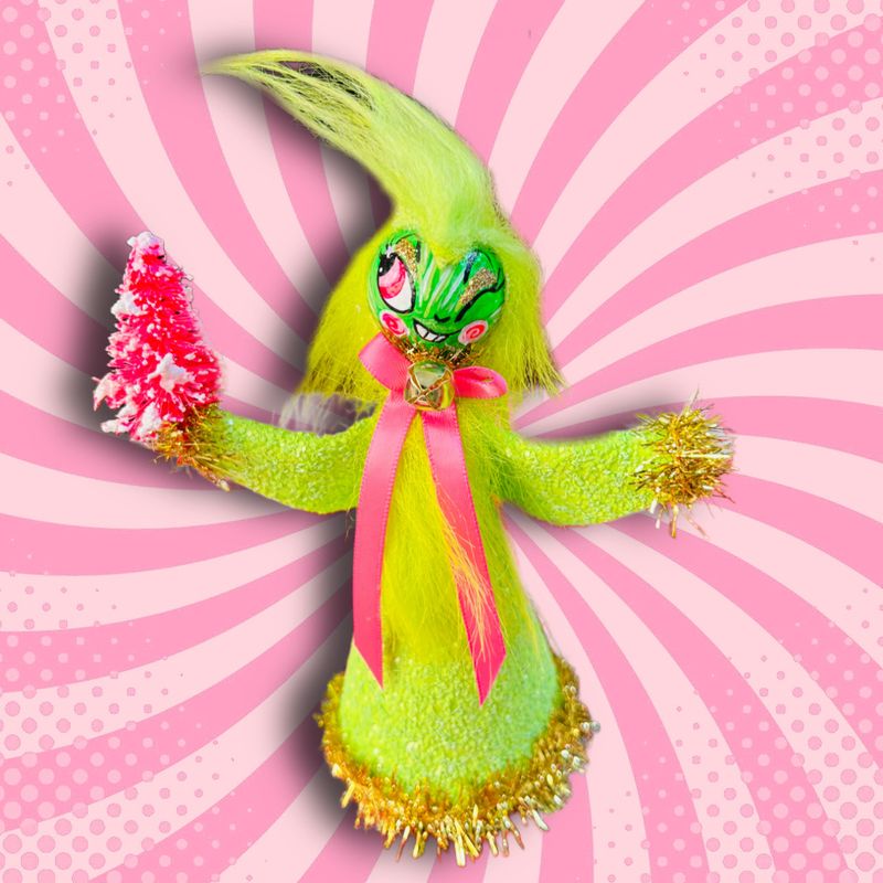 Grinchy Art Doll with Pink Tree