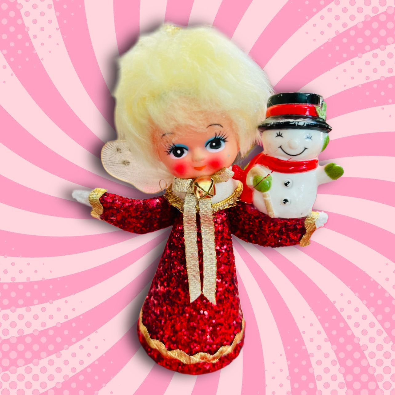 Angel Art Doll Ornament in Red Glitter