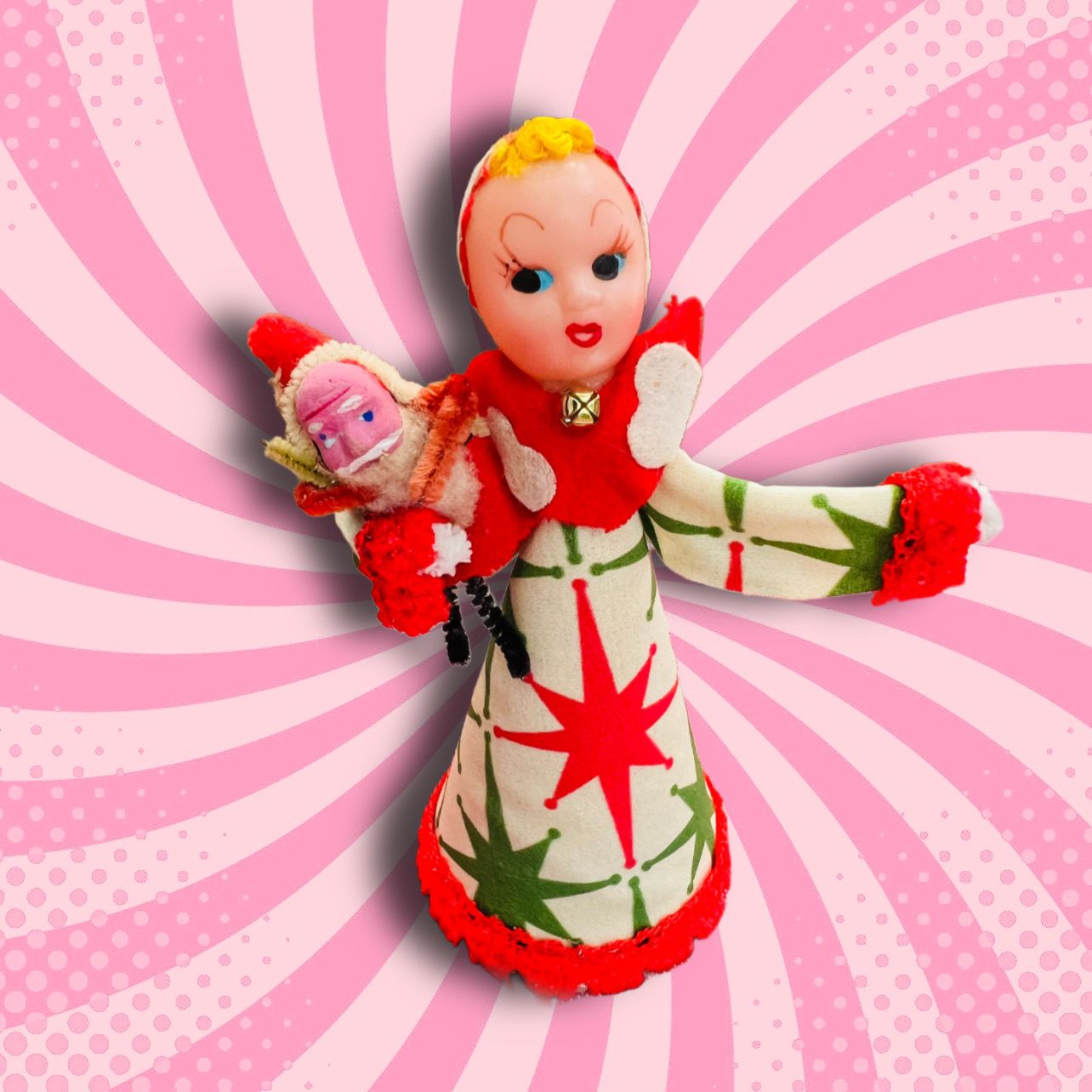 Blonde Christmas Girl with Vintage Santa