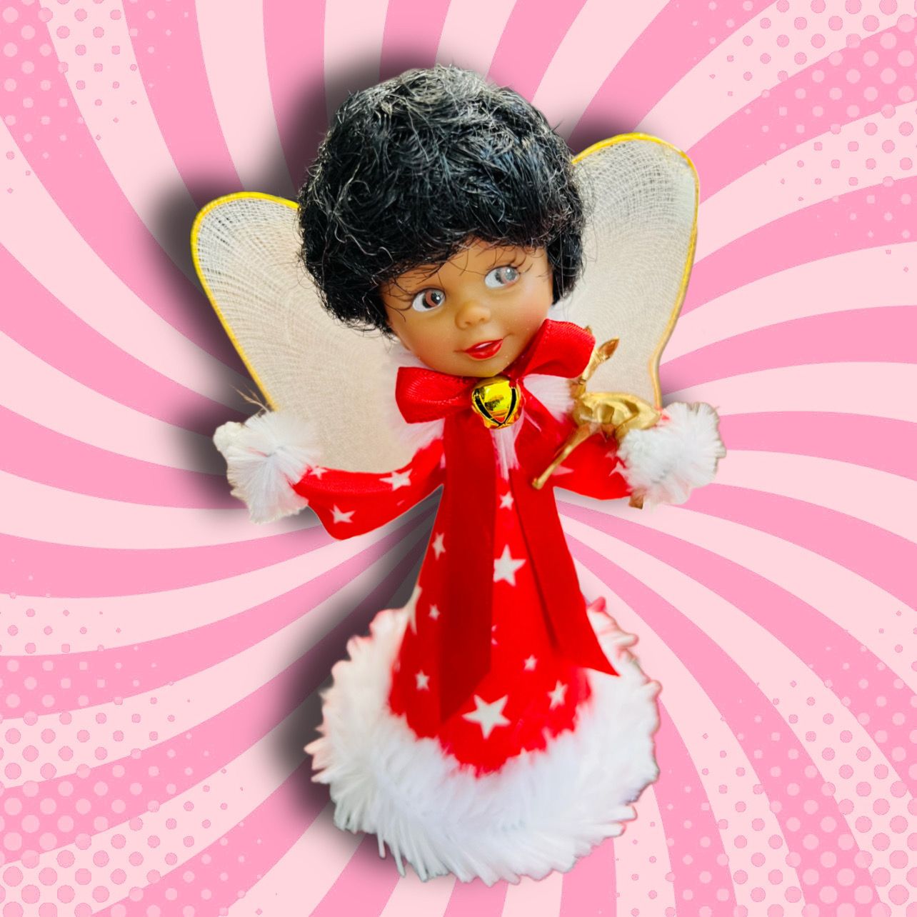 Angel Art Doll with Gold Vintage Deer