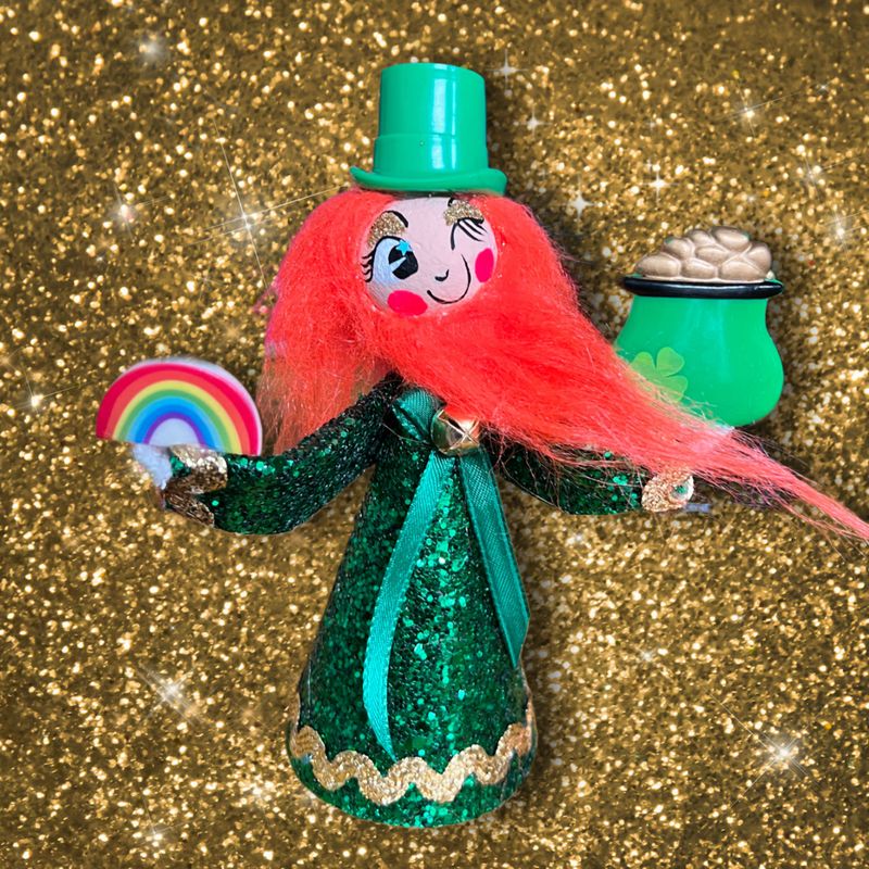 Private Listing for Sharon - Lucky Leprechaun Art Doll in Green Glitter