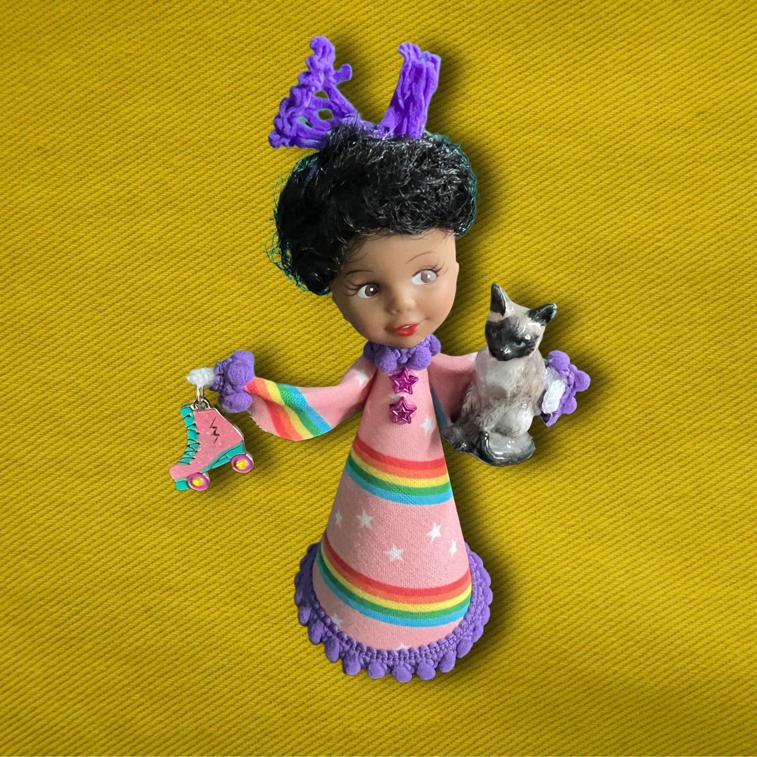 80’s Roller Girl with Siamese Kitty Art Doll