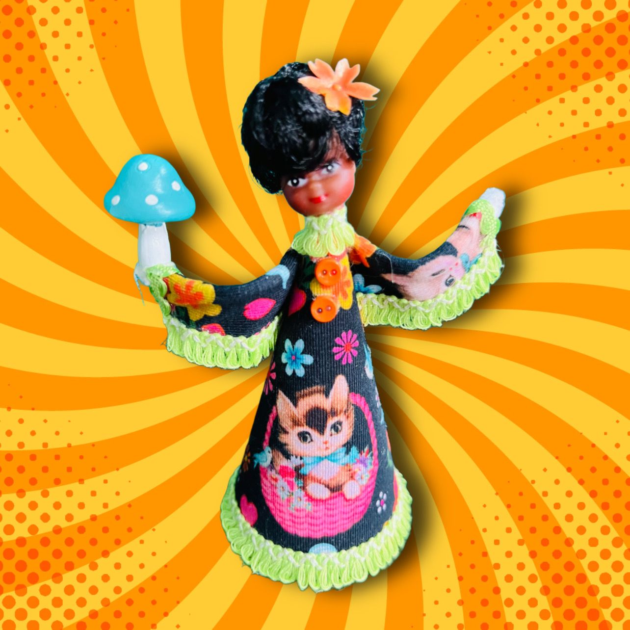 Groovy Girl with Mushroom Art Doll