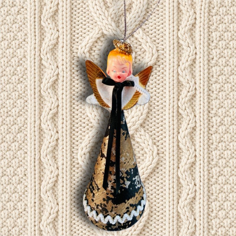 Angel in By Vinnik Designer Jacquard Art Doll Ornament featuring a Vintage Doll Head