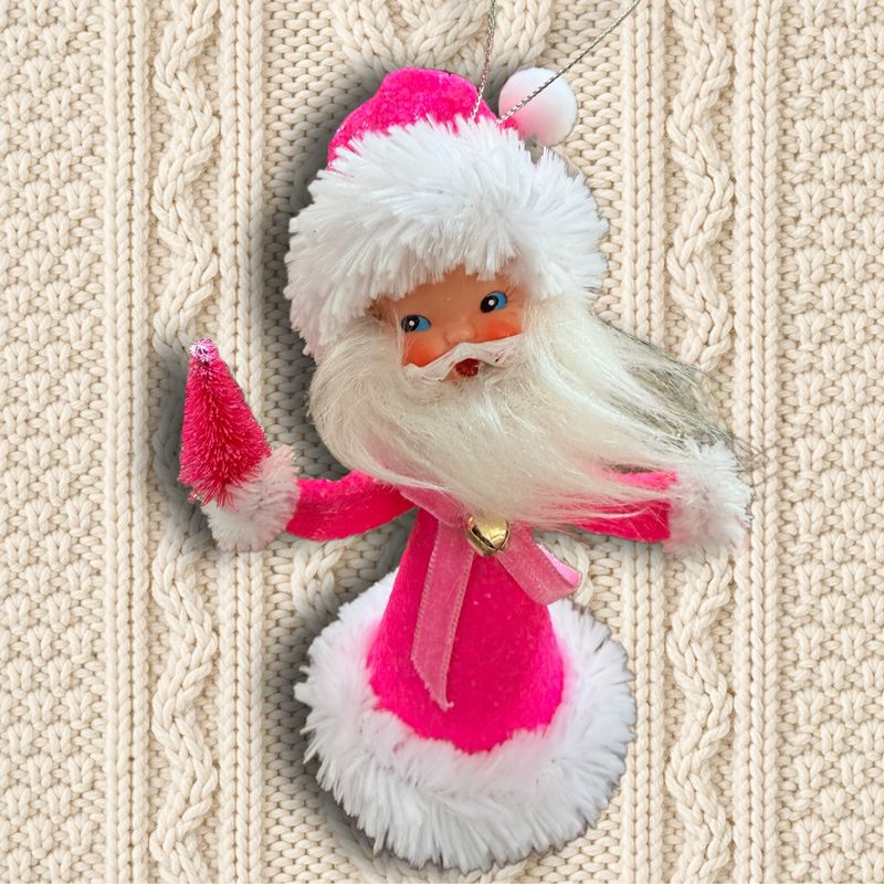 Pink Santa Art Doll Ornament featuring a Vintage Santa Head