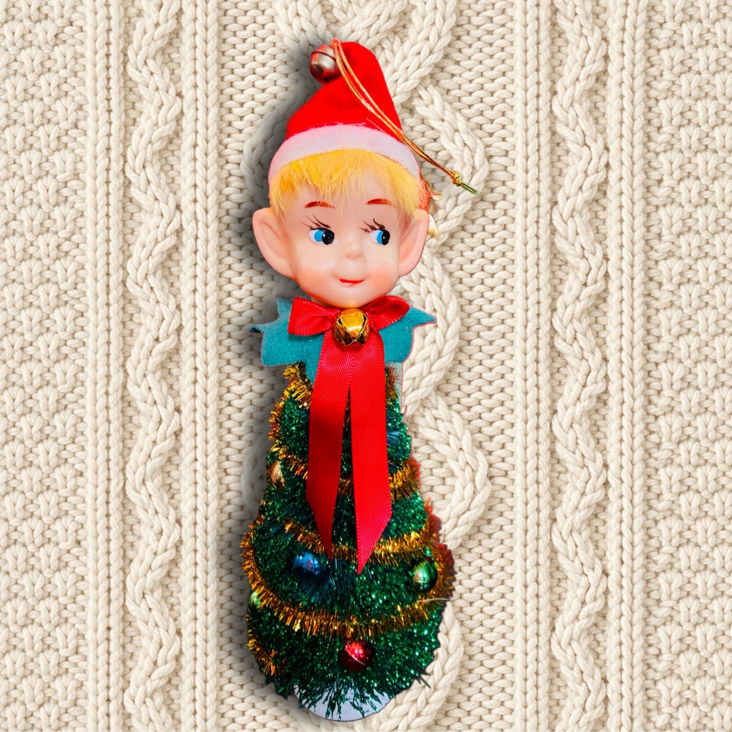 Blonde Elf Christmas Tree Art Doll Ornament