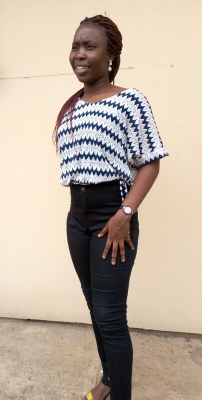 White and Navy Blue Blouse