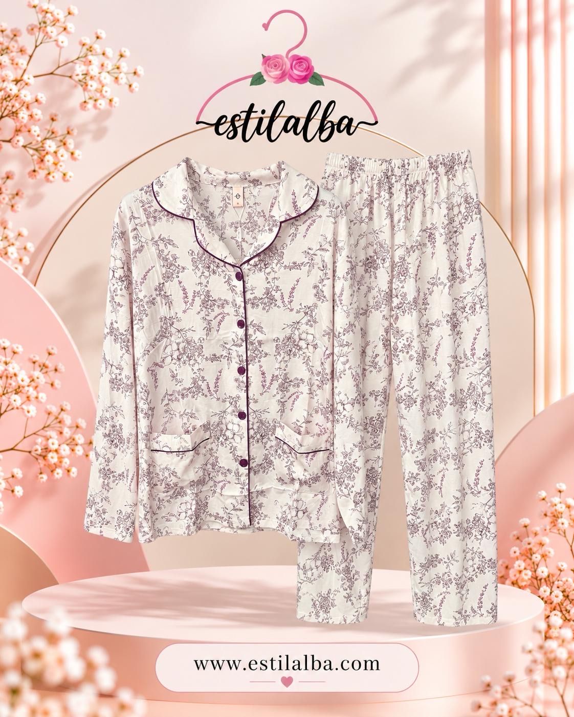 Pijama flores raso