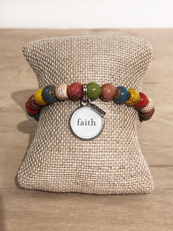 ARK Multi-Color Clay Bead Stretch Bracelet (Faith)