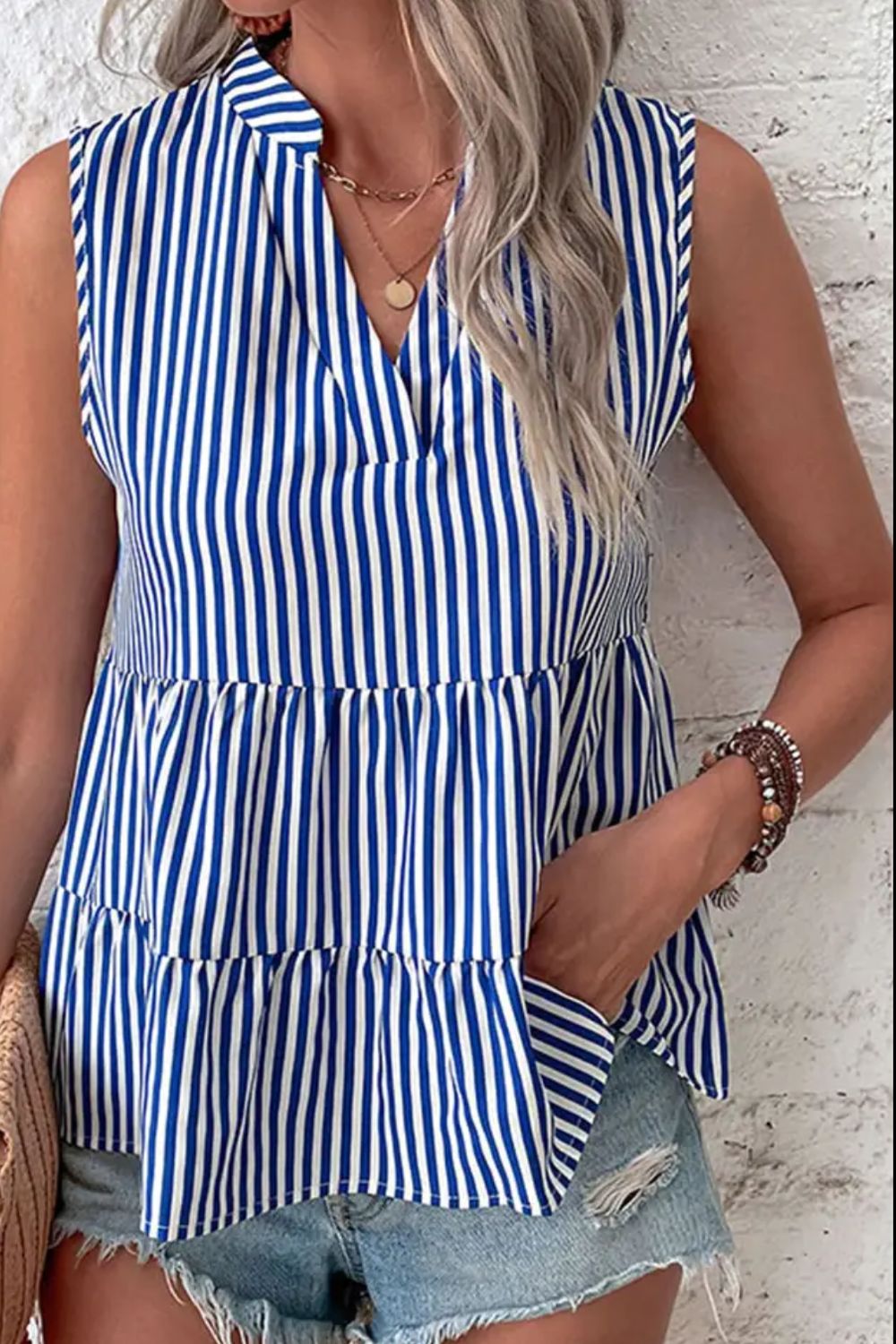 Sriped V Neck Top