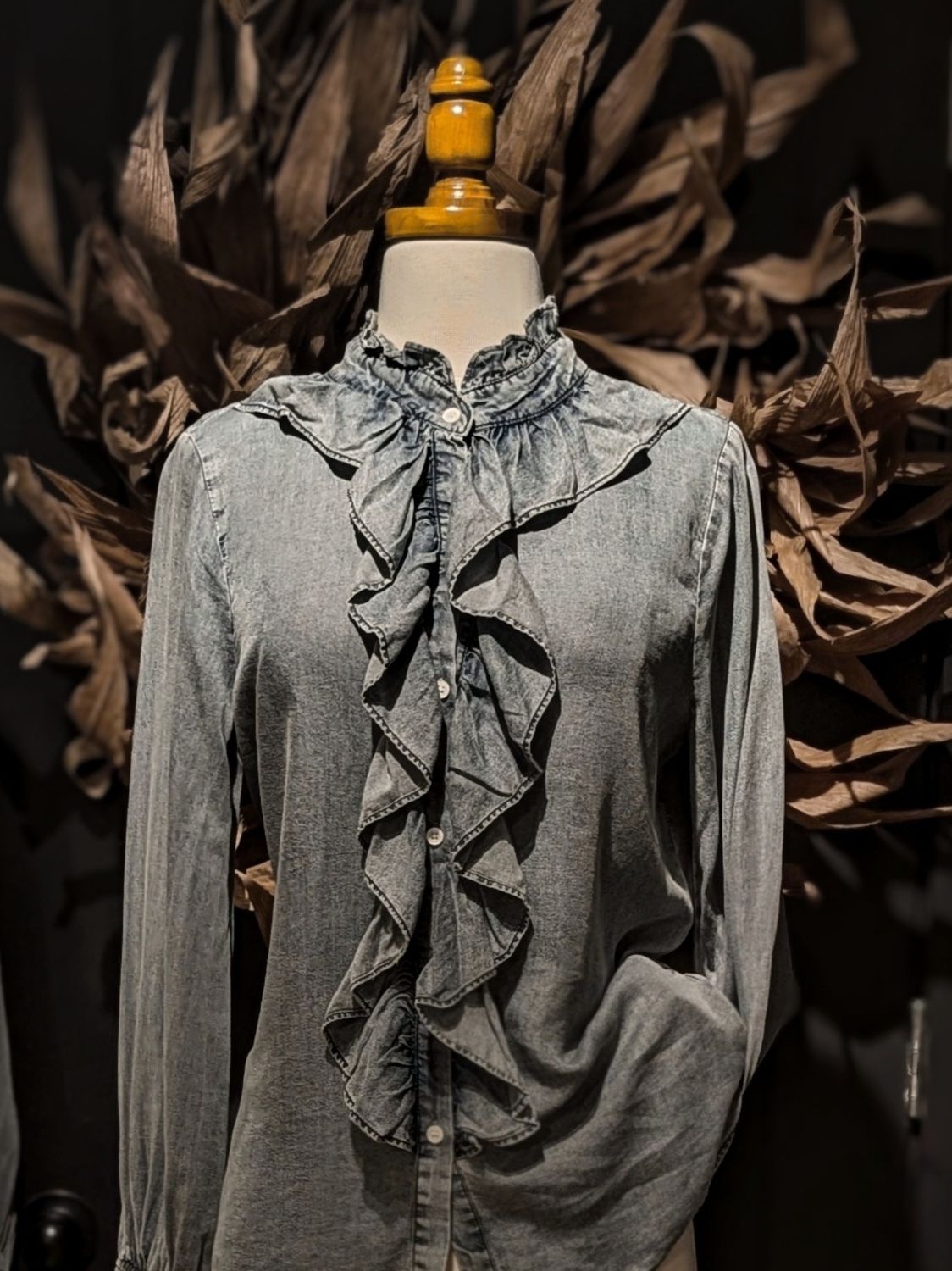 Denim Ruffled Button Down