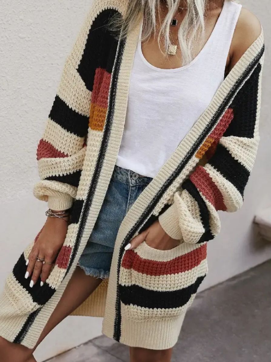 Knit Striped Long Sleeve Cardigan