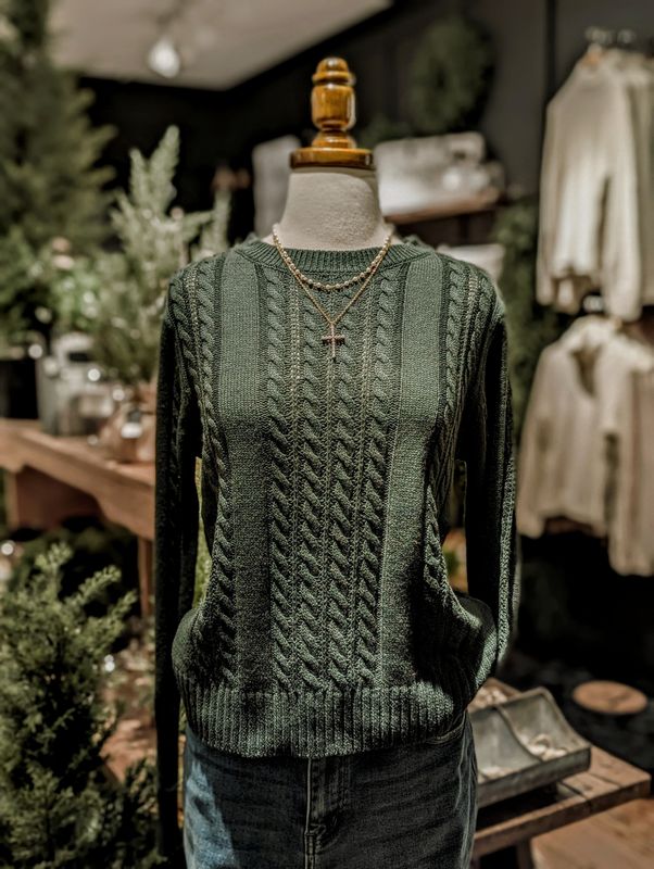 Cable Knit Green Sweater