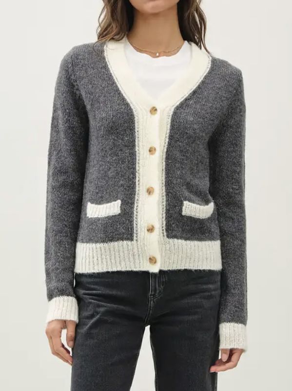 Two - Toned Varsity Cardigan - Gray